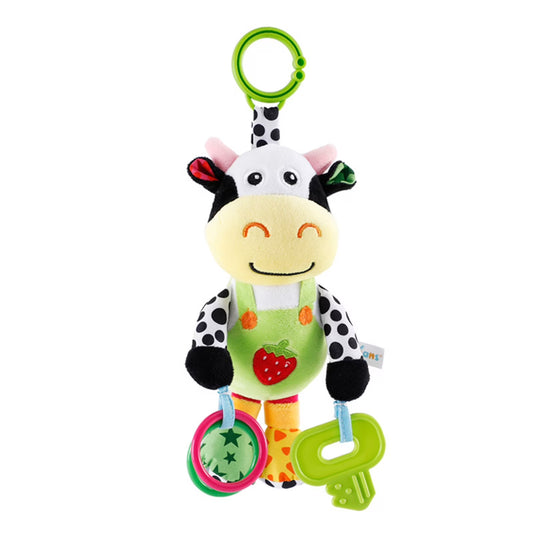 Cow Musical Baby Toys, Cow Plush Toy with 32 Music, Bells, Teether, Pull Tabs, Baby Car Seat Toys for Baby, Newborn, Infant 0-6 6-12 Months, White
