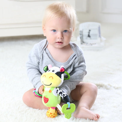 Cow Musical Baby Toys, Cow Plush Toy with 32 Music, Bells, Teether, Pull Tabs, Baby Car Seat Toys for Baby, Newborn, Infant 0-6 6-12 Months, White