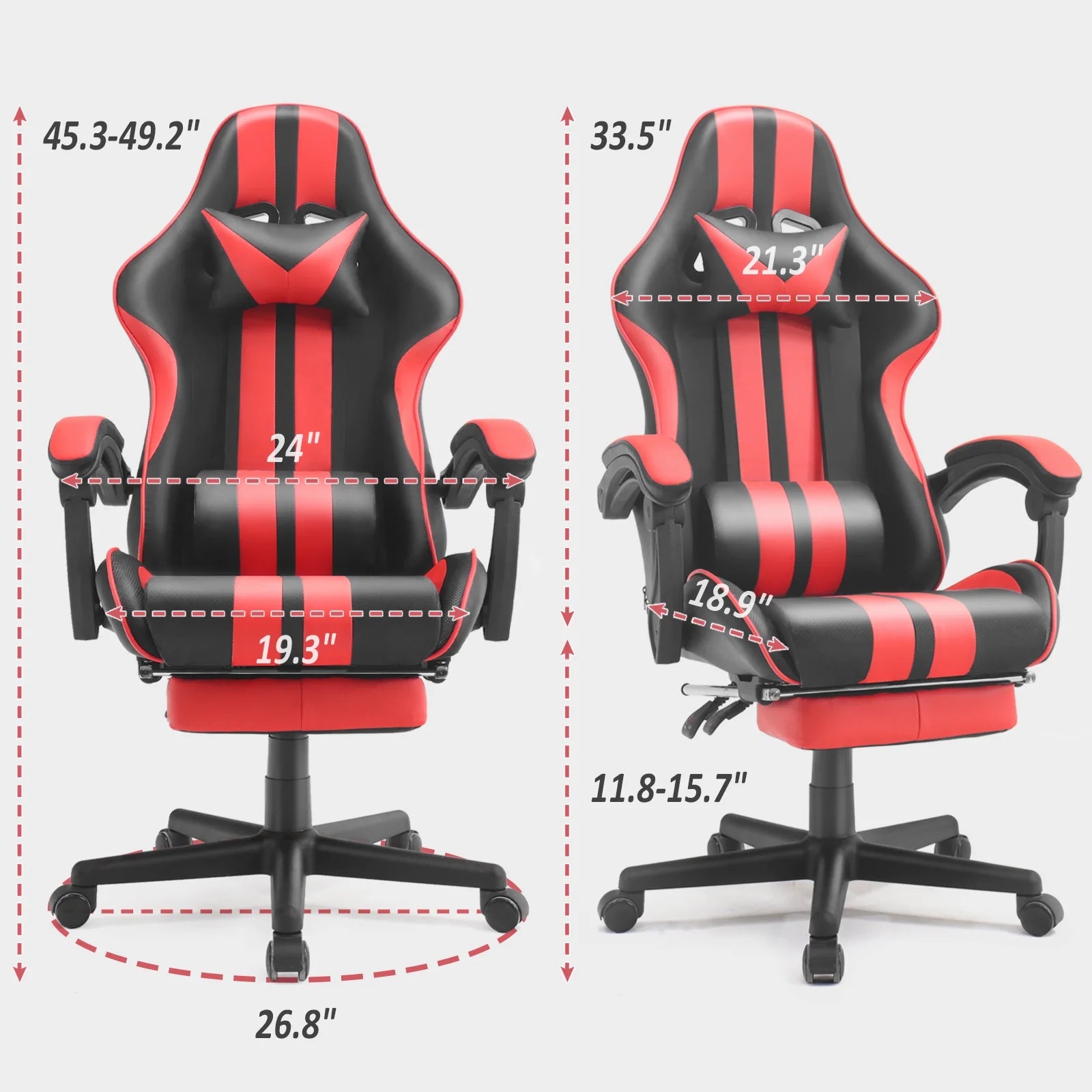 Gaming Chair Massage Office Chair with Footrest, Ergonomic Swivel Gamer Chair with Lumbar Pillow & Headrest, Red