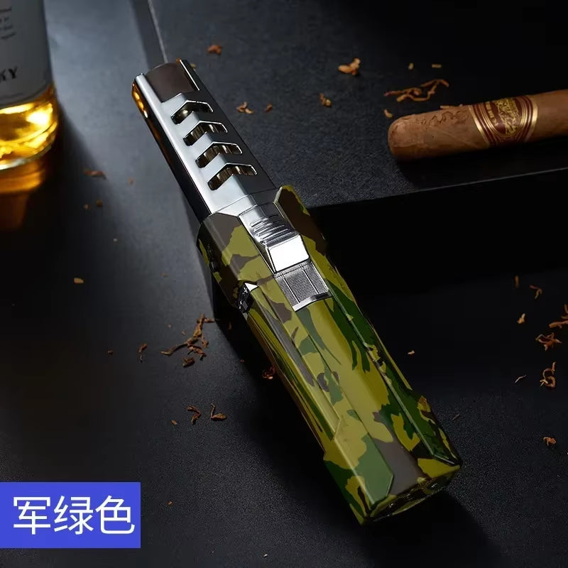 Windproof Super Big Flame Torch Lighter Outdoor Camping BBQ Kitchen Lighter Refillable Butane Lighter Men'S Tools No Box No Gas