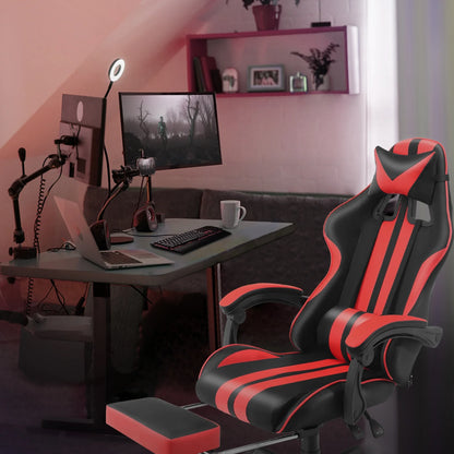 Gaming Chair Massage Office Chair with Footrest, Ergonomic Swivel Gamer Chair with Lumbar Pillow & Headrest, Red